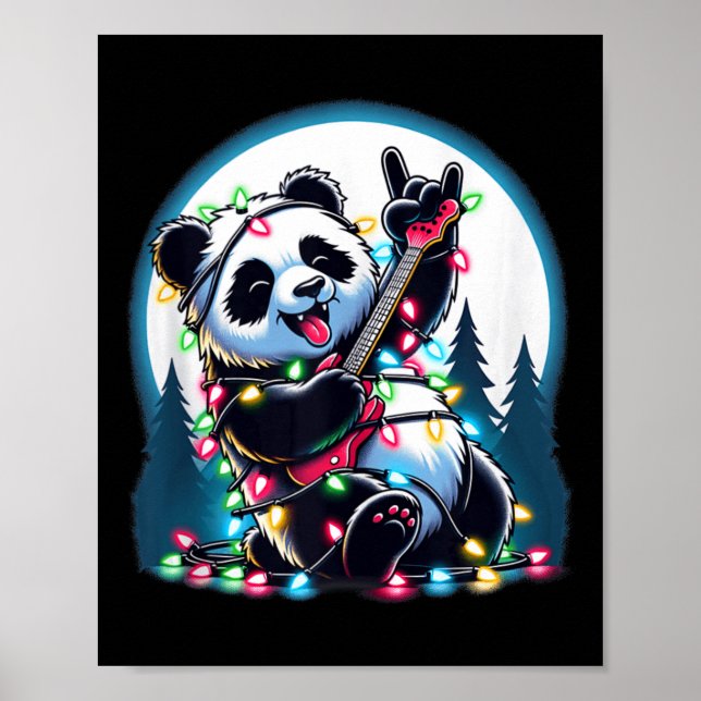 Poster Panda Árvore de Natal Luz Engraçada Xmas Panda Lov (Frente)