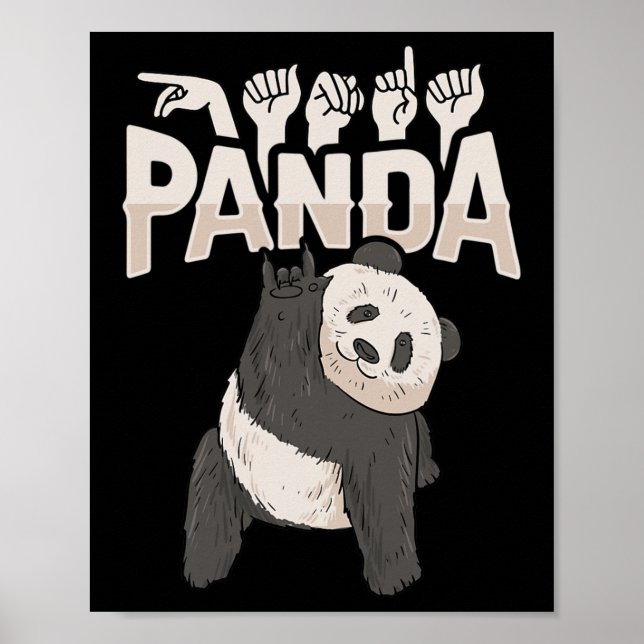 Poster Panda Asl Gesto de Mão Surda Audição Perda Consciê (Frente)