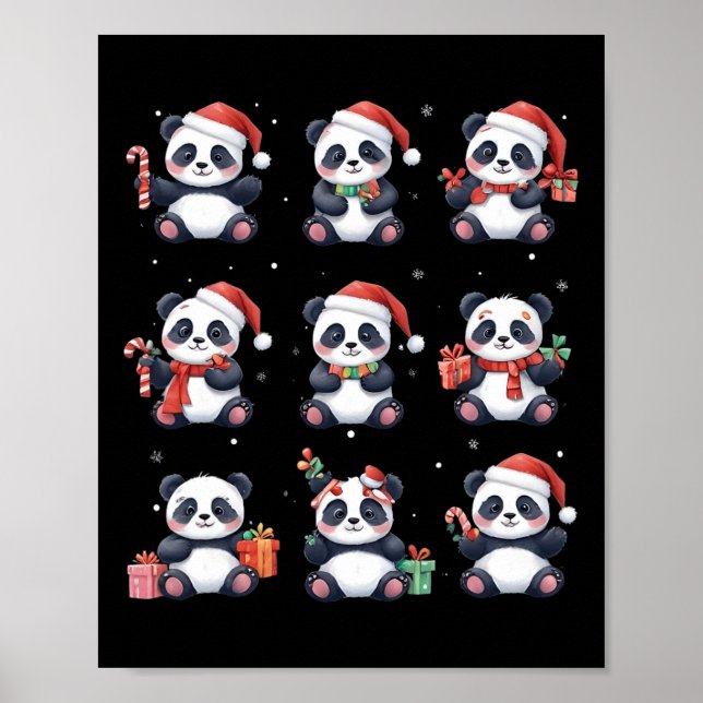Poster Panda Bear Natal Santa Hat Amante de os animais En (Frente)