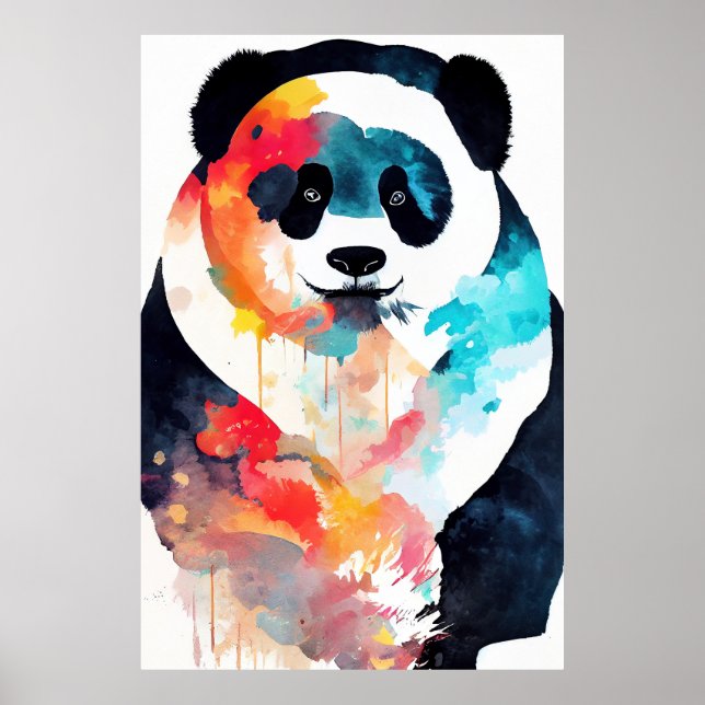 Poster Panda Bear Natureza Selvagem Pintura De Cor Animal (Frente)