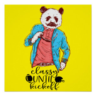 Pôster Panda Bear Sofisticado Até o Começo do Jogo Futebo