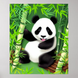 Poster Panda Bonita Em Uma Floresta De Bambu