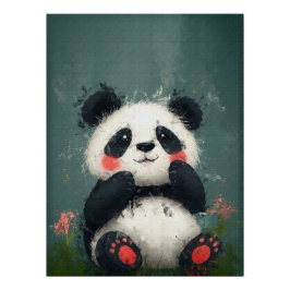 Pôster Panda Brilhante - Pintura Digital