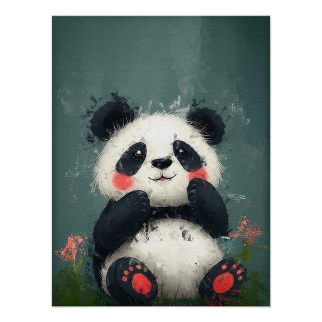Pôster Panda Brilhante - Pintura Digital (Frente)