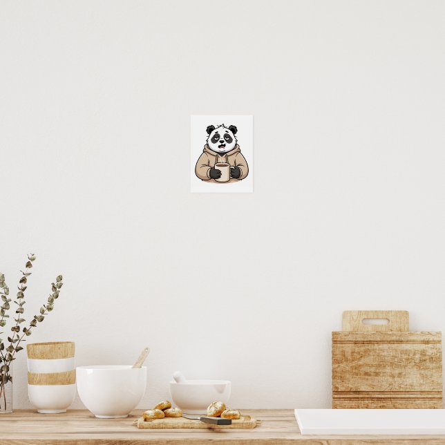 Poster Panda Café Cartoon Muito Cansado para Funcionar (Cozinha)