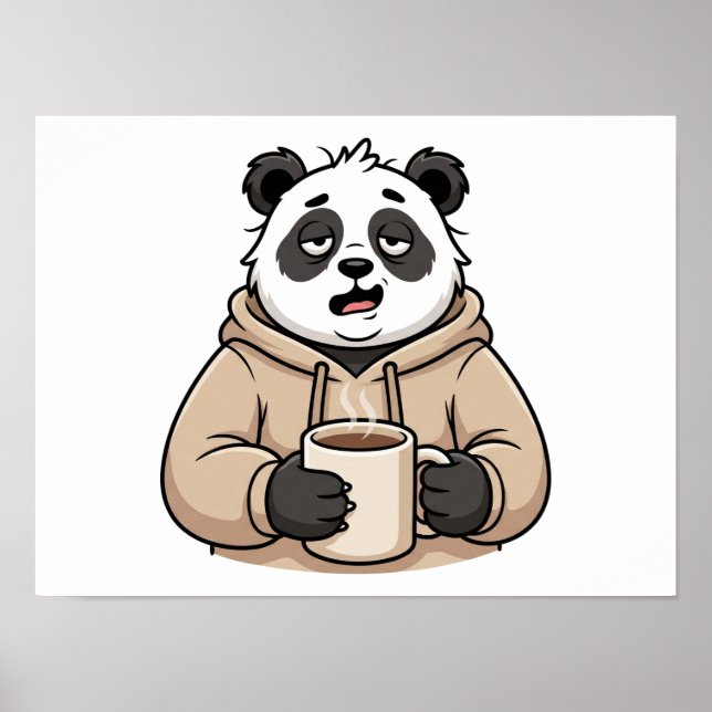 Poster Panda Café Desenho Animado Muito Cansado Para Func (Frente)