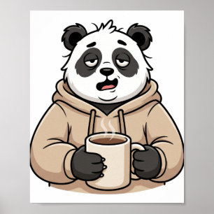 Poster Panda Café Desenho Animado Muito Cansado Para Func