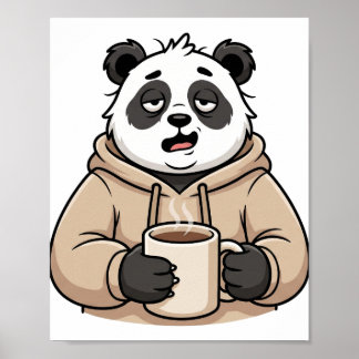 Poster Panda Café Desenho Animado Muito Cansado Para Func