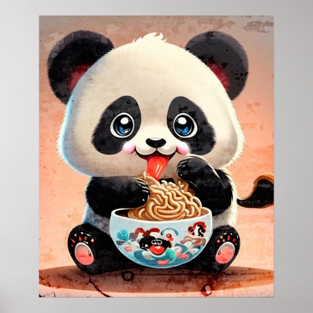 Poster Panda Cega comendo Ramen (Frente)