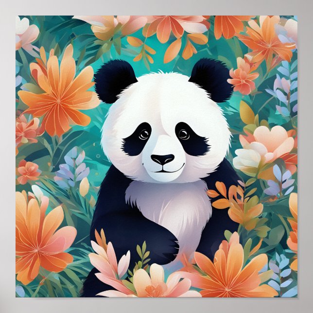 Poster Panda cercada por Flores (Frente)