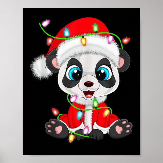 Poster Panda Christmas Lights Santa Costume Cute Animal X (Frente)