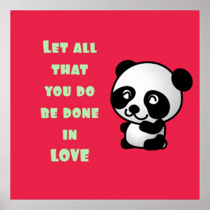 Pôster Panda com citações inspiradas do amor