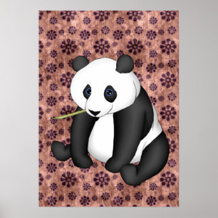 Pôster Panda Comendo Bambu Em Segundo Plano