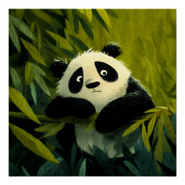 Pôster Panda Curioso Espreita Bambu