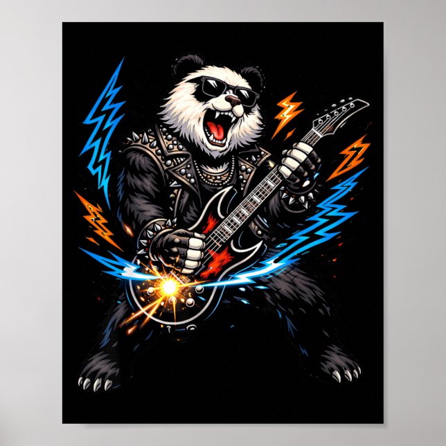Poster Panda Divertido Tocando Guitarra Rock and Roll par (Frente)