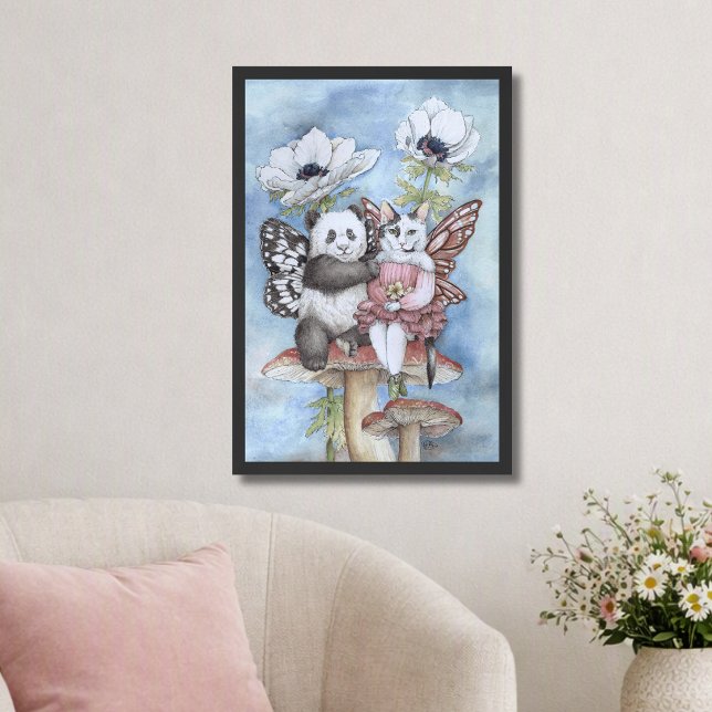 Poster Panda e Fada Gata Amigos com Flores de Anêmona (Criador carregado)