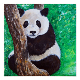 Pôster Panda em pintura em árvore