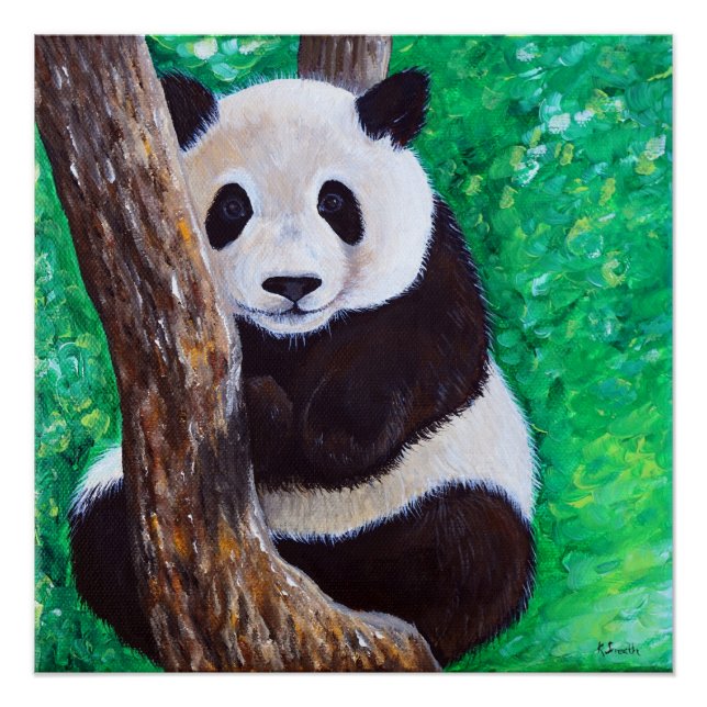 Pôster Panda em pintura em árvore (Frente)
