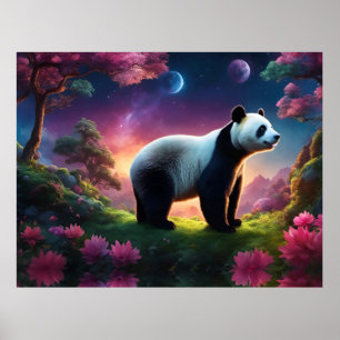 Poster Panda em um Jardim Fantástico