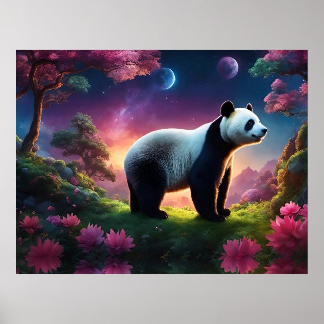 Poster Panda em um Jardim Fantástico (Frente)