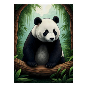 Pôster Panda em Vegetação Exuberante