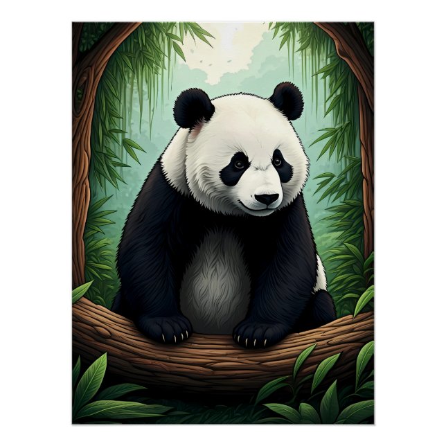 Pôster Panda em Vegetação Exuberante (Frente)