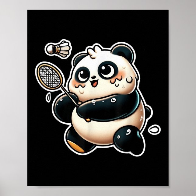Poster Panda Engraçado Jogando Badminton Exercício Fofo E (Frente)