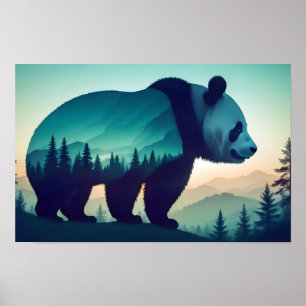 Poster Panda Exposição Dupla Natureza Animal Arte Selvage
