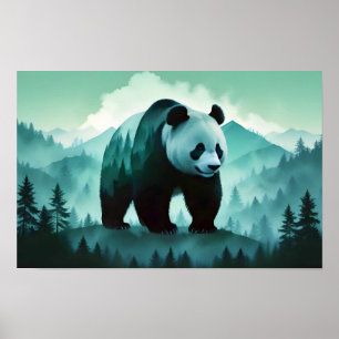 Poster Panda Exposição Dupla Natureza Animal Arte Selvage