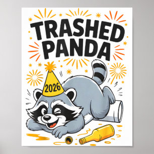 Poster Panda Farto Ano Novo 2026 Raccoon Engraçado Bêbado