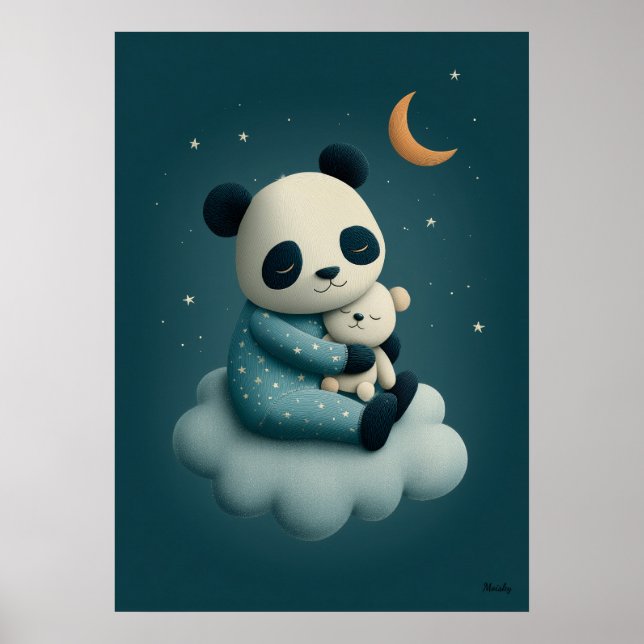 Poster Panda Fofo na Nuvem Berçário Hora de Dormir (Frente)