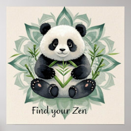 Poster Panda gordinho sentado em uma pose de lótus Zen