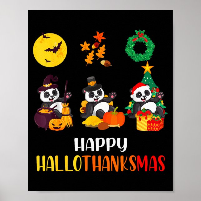 Poster Panda Halloween Christmas Happy Hallothanksmas Pan (Frente)