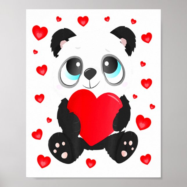 Poster Panda Heart Valentines Day Girls Kids Women Bear L (Frente)