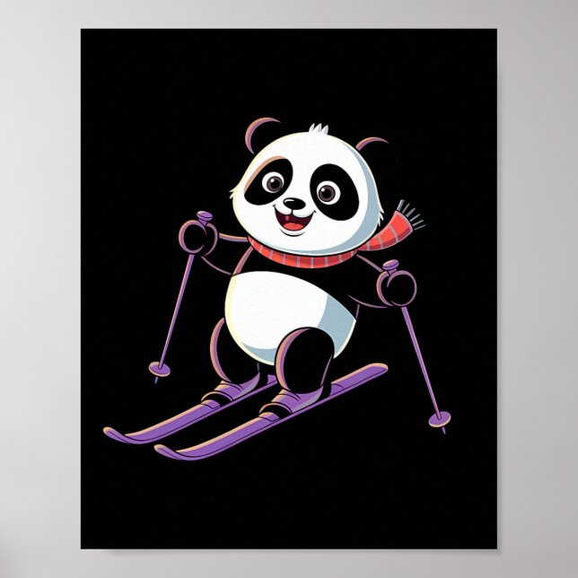 Poster Panda Inteligente Brincando de Esqui Divertido Hum (Frente)