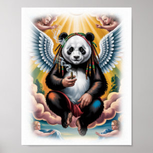 Poster Panda Jamaicano Colorido com Anjos em um Branco