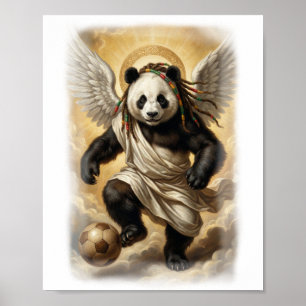 Poster Panda Jogador de Futebol no Estilo Renascimento em