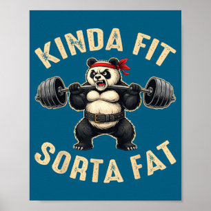 Poster Panda Meio em Forma Meio Gordo Levantando Peso no
