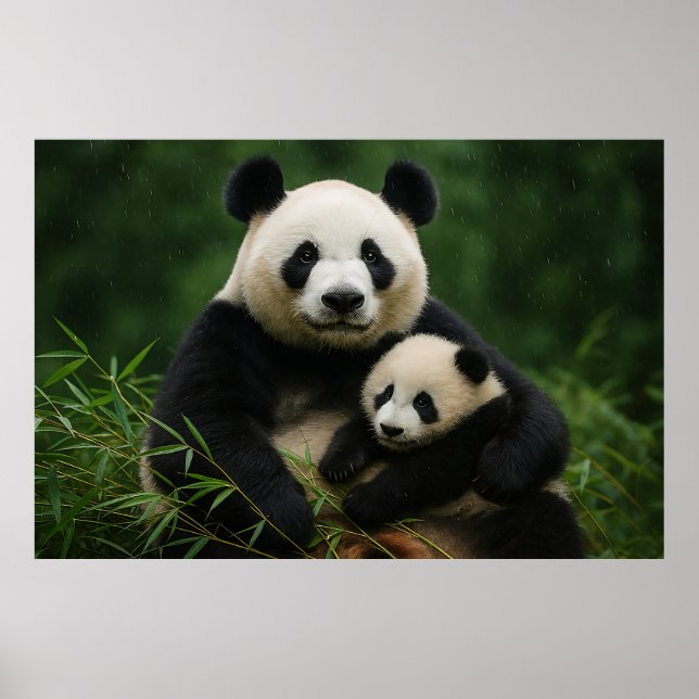 Poster Panda Mother & Cub in Gentle Rain (Frente)