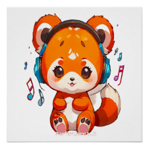 Pôster Panda ouvindo música Kpop
