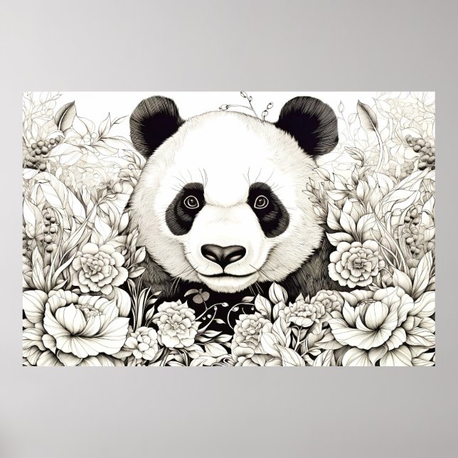 Poster Panda Peaceful Nature Prairie Estilo de Desenho (Frente)
