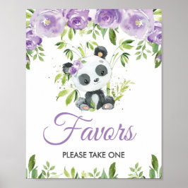Poster Panda Purple Floral Greenery Bamboo Favorece Sinal