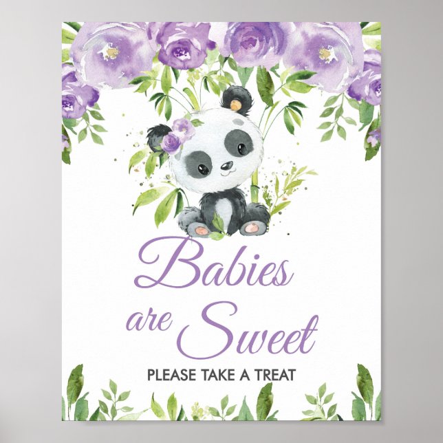 Poster Panda Purple Floral Greenery Bamboo Treat Favor (Frente)