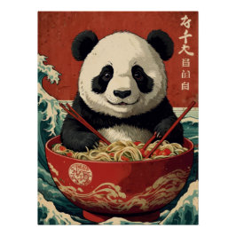 Pôster Panda Ramen Bowl Japanese Art Style Cute 