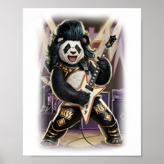 Poster Panda Rocker se diverte tocando Hard Rock em um Br (Frente)