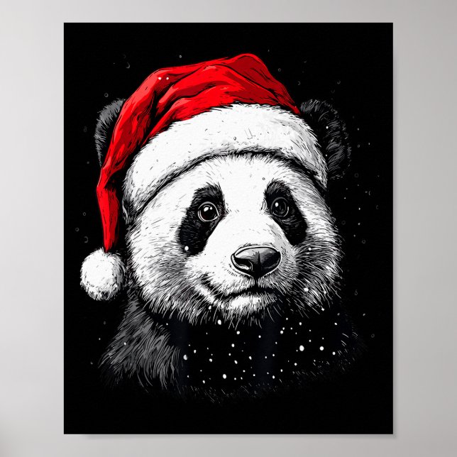 Poster Panda Santa Hat Funny Panda Lovers Christmas Xmas  (Frente)