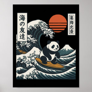 Poster Panda Surfando a Grande Onda Japonesa _2
