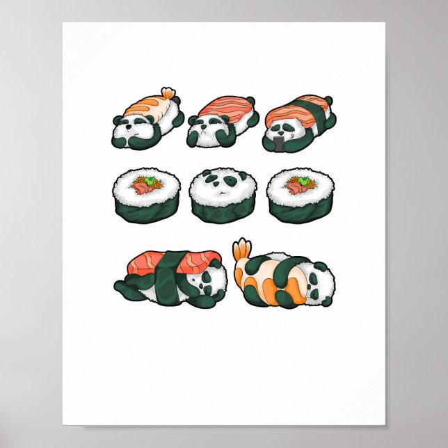 Poster Panda Sushi Cute Maki Lover Engraçado Presente na  (Frente)