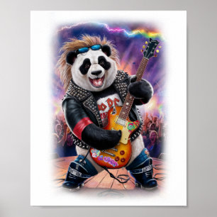 Poster Panda toca Rock and Roll em um Branco
