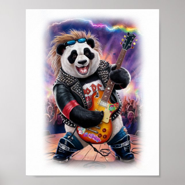 Poster Panda toca Rock and Roll em um Branco (Frente)
